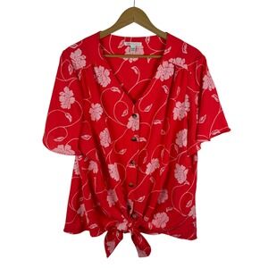 Cato Floral Embroidered‎ Tie Front Blouse Size 18/20W Lightweight Boho Resort